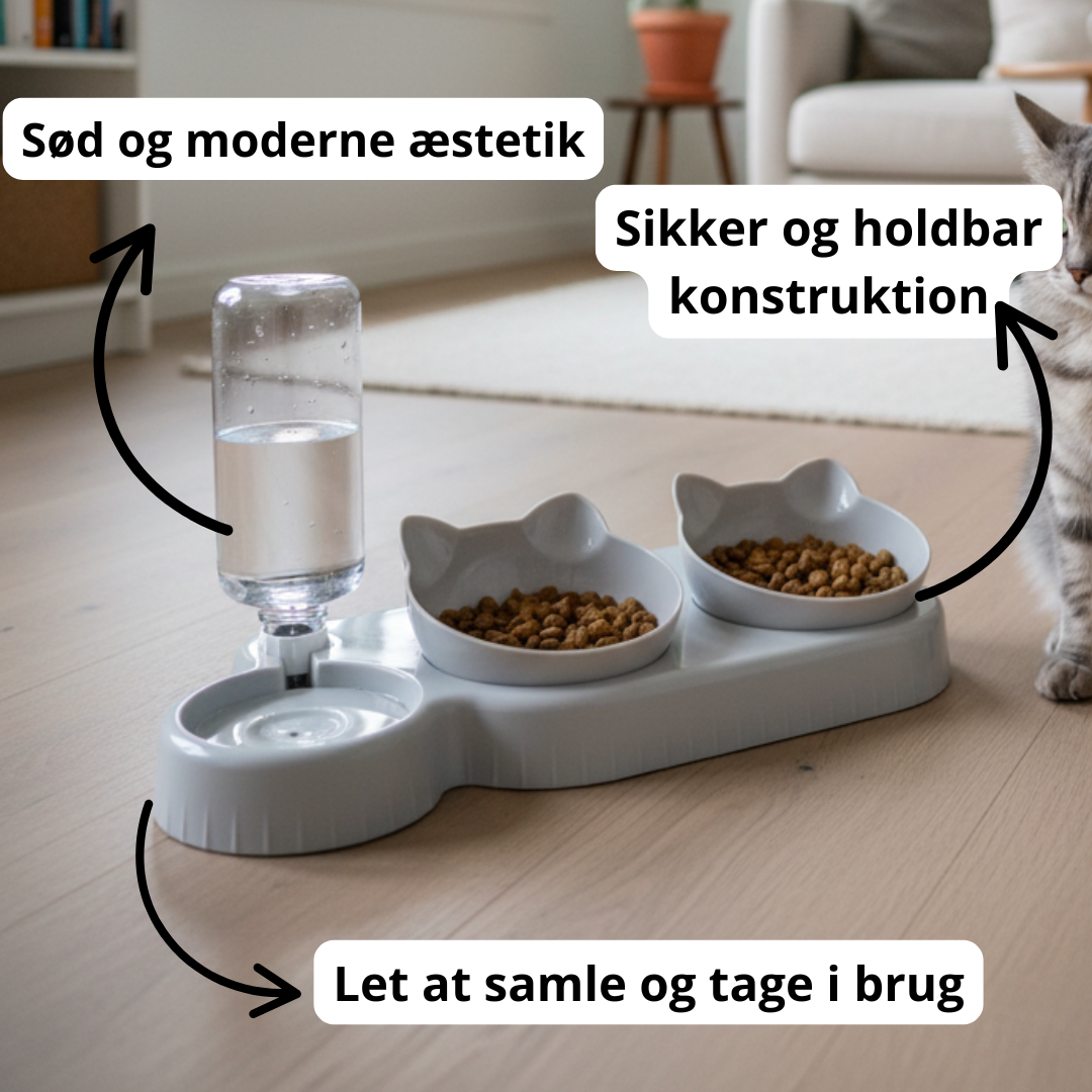 3- i- 1 katteskål til mad og vand